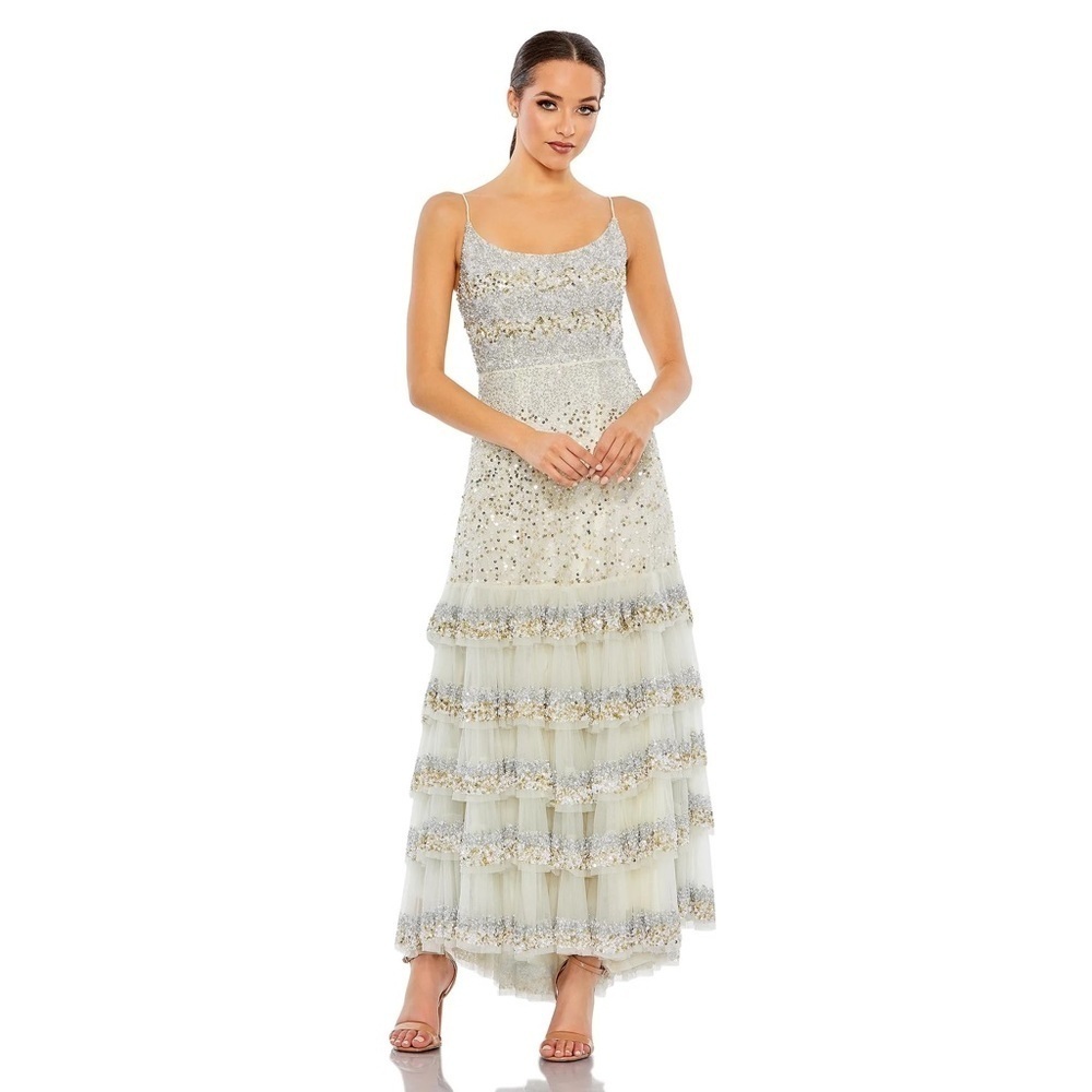 Mac Duggal 10883 NWT Embellished Scoop Neck Tiered Gown